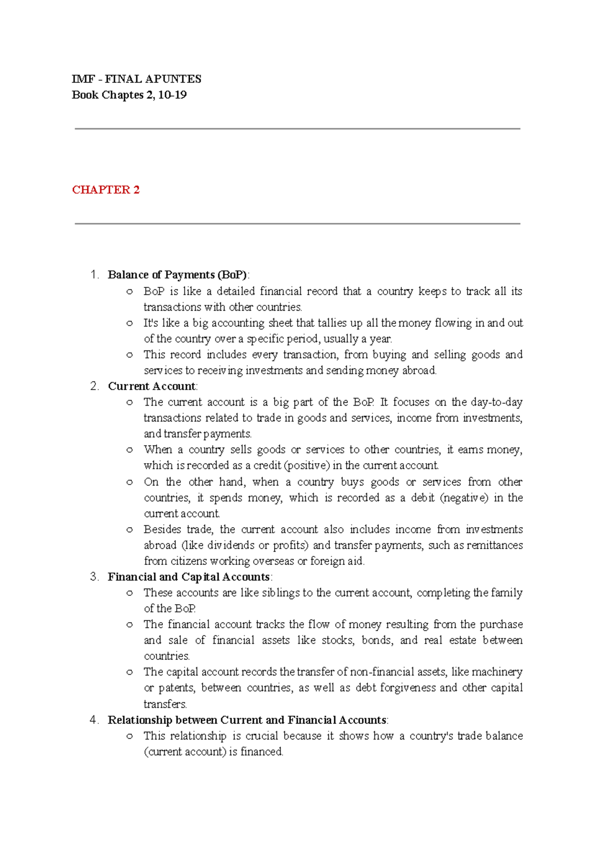 IMF - Final Exam Notes: Comprehensive Overview of Key Topics - Studocu