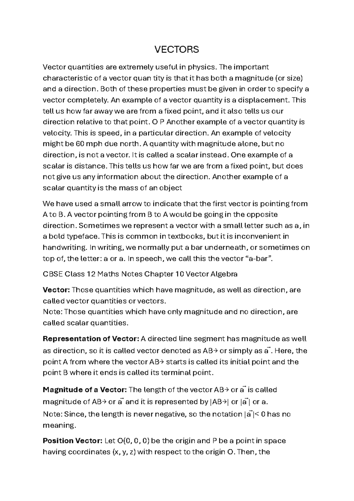 CBSE Class 12 Maths Notes: Vectors and Their Properties - Studocu