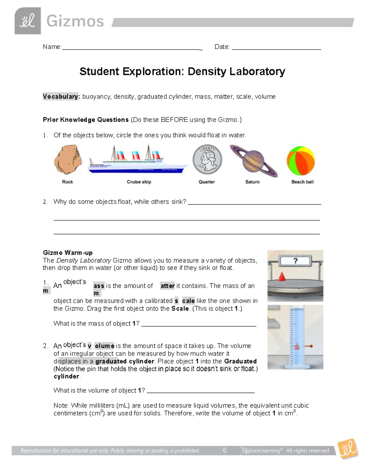 Density Labratory Gizmo - 2019 Name: _ Date: Student Exploration ...
