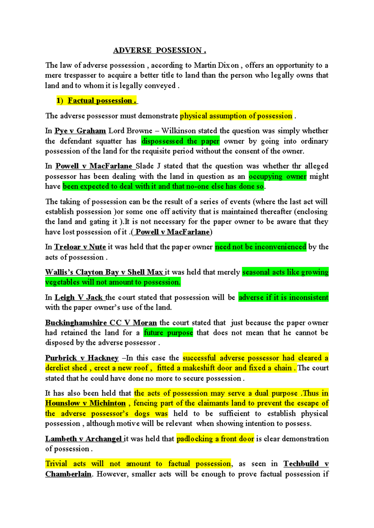 Adverse Possession: Comprehensive Final Notes on Land Law - Studocu