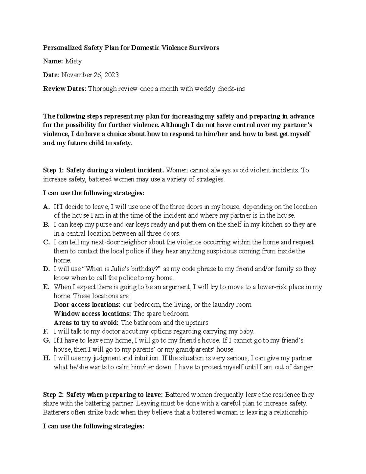 Topic 3 - Safety Plan for Domestic Violence Survivors - Studocu