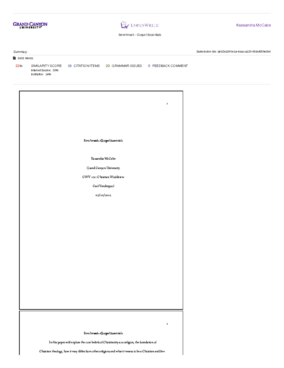 CWV 101: Benchmark Essay on Gospel Essentials and Christian Worldview ...