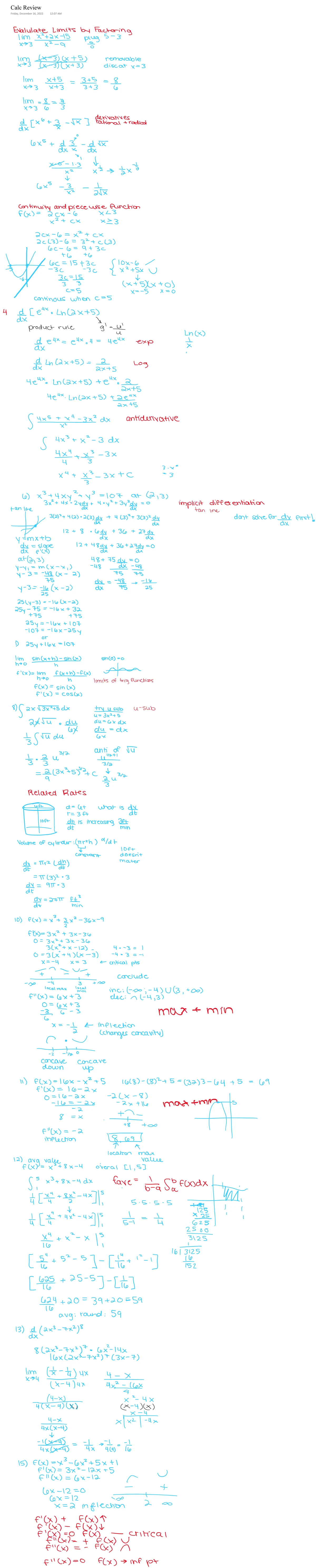 Calculus 1 final review - Limits to a finite number and +∞ 𝑜𝑟 − ∞ o ...