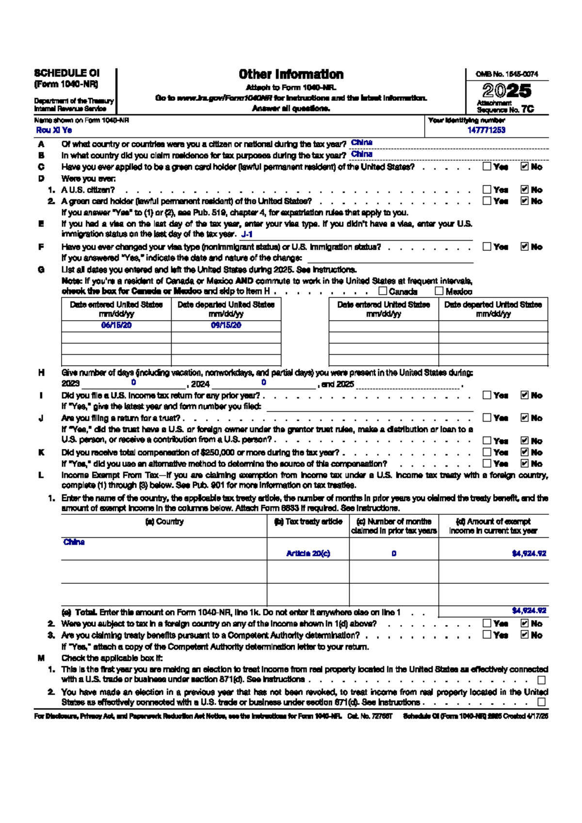 Schedule OI: Other Information for Form 2025 - 2025 Tax Year - Studocu