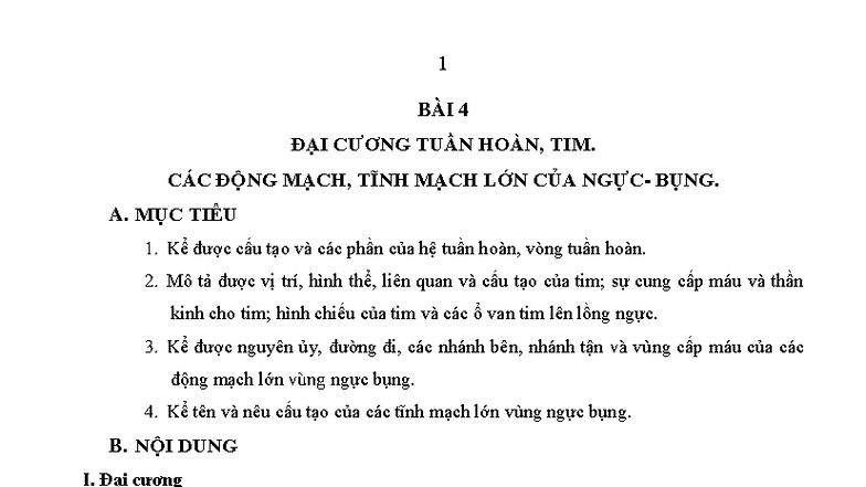 GUI CNĐD - BÀI 4: ĐẠI CƯƠNG VỀ TUẦN HOÀN VÀ TIM MẠCH LỚN - Studocu