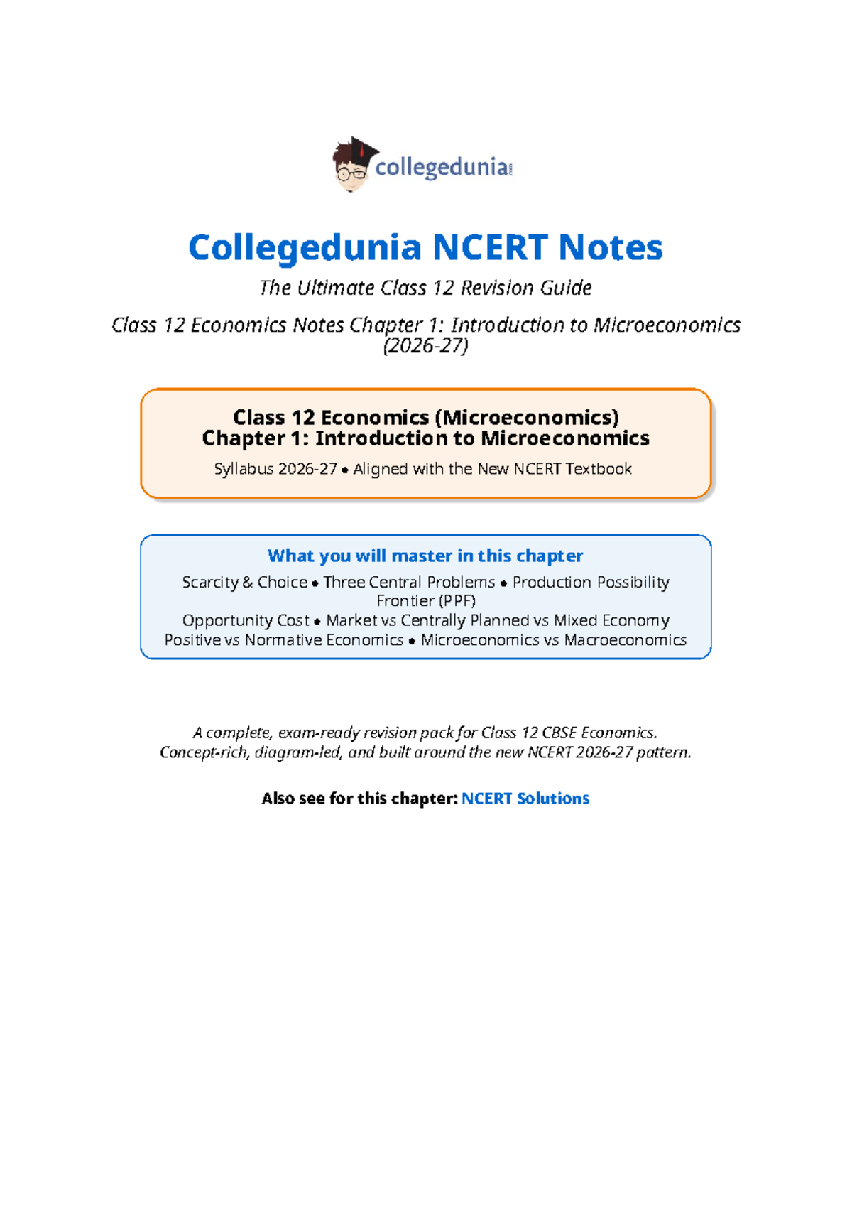 Collegedunia NCERT Notes: Class 12 Economics Chapter 1 - Microeconomics ...