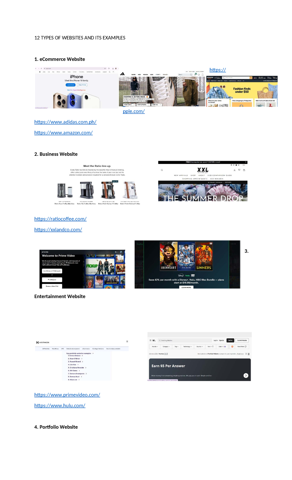 12 types of websites - Bachelor of Secondary Education - 12 TYPES OF ...