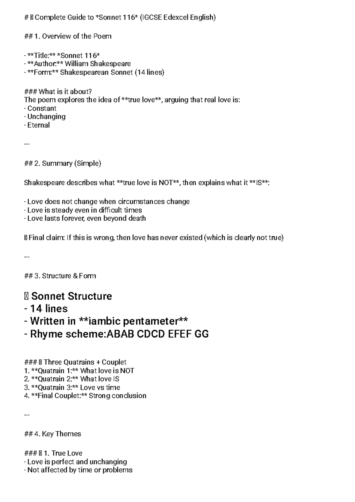 Sonnet 116 Guide (IGCSE Edexcel English) - Analyzing True Love - Studocu