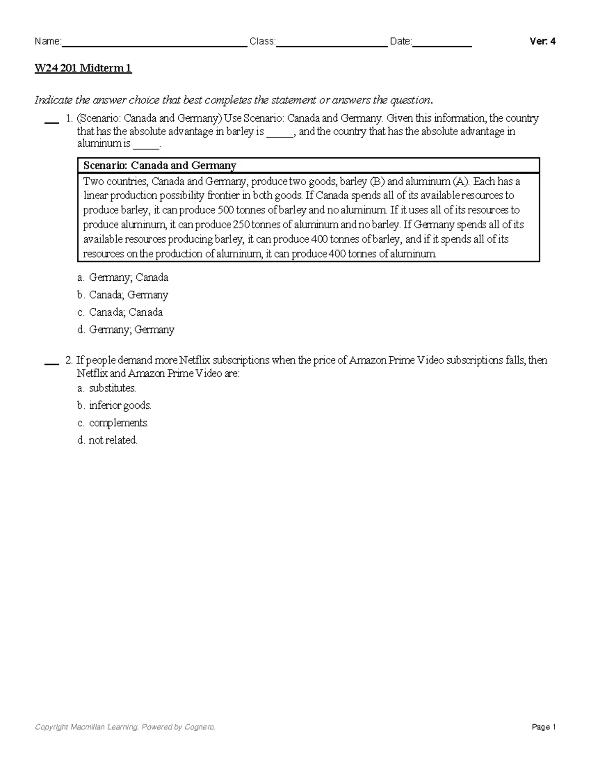 Econ 201 SS25 Midterm B Answer Key and Explanations - Studocu