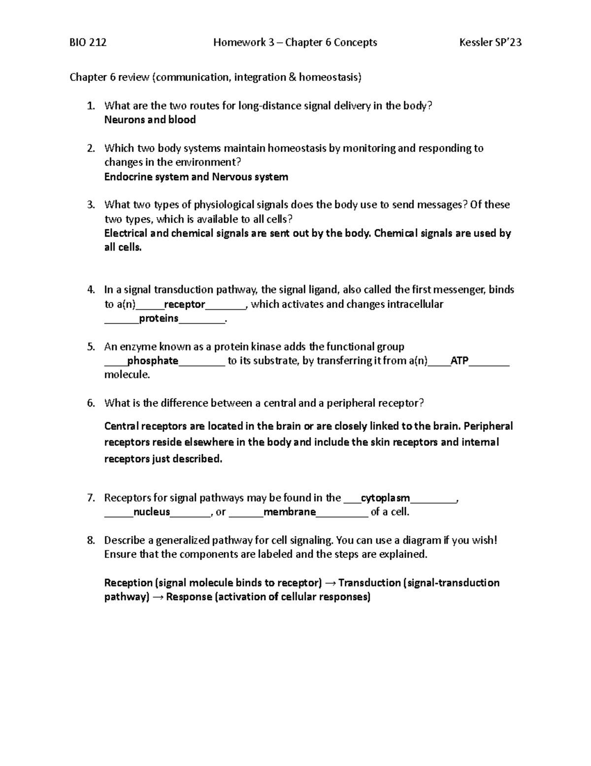 BIO 212 Homework 3: Key Concepts from Chapter 6 on Physiology - Studocu