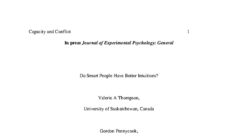 Capacity and Intuition: Exploring Reasoning in Psychology - Studocu