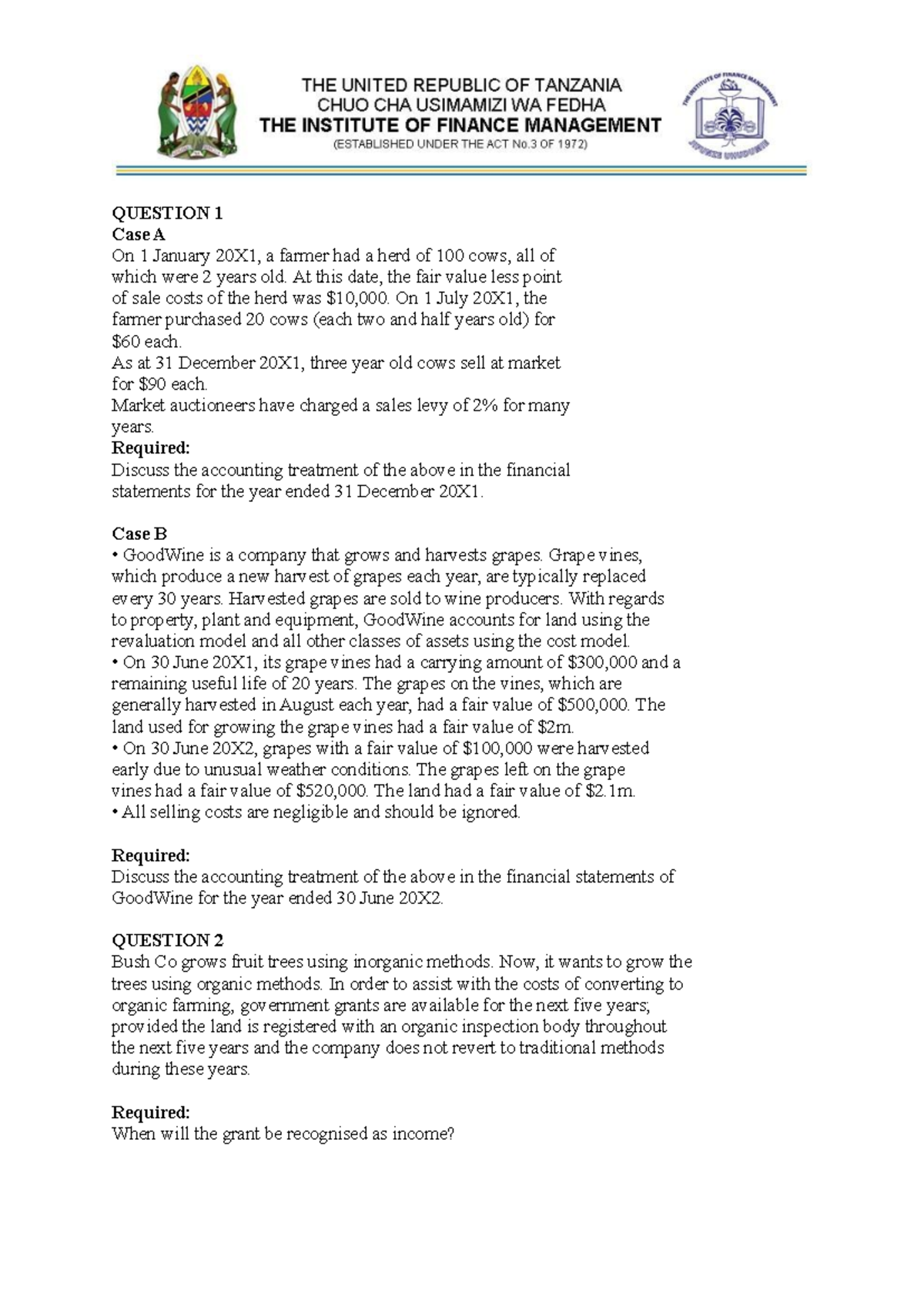 Accounting Treatment of Agricultural Assets - Case Studies - Studocu