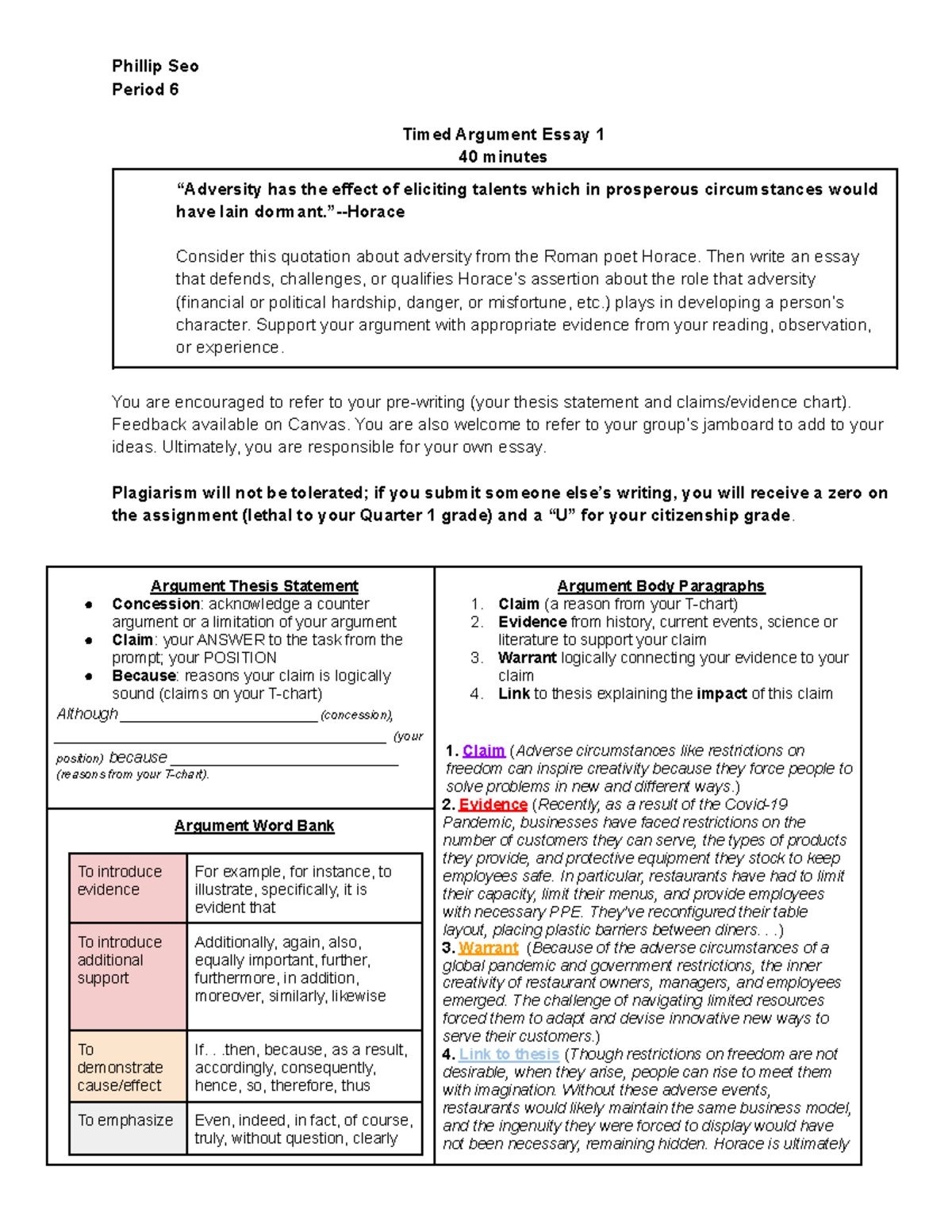AP Lang Timed Argument Essay: The Impact of Adversity on Talent - Studocu