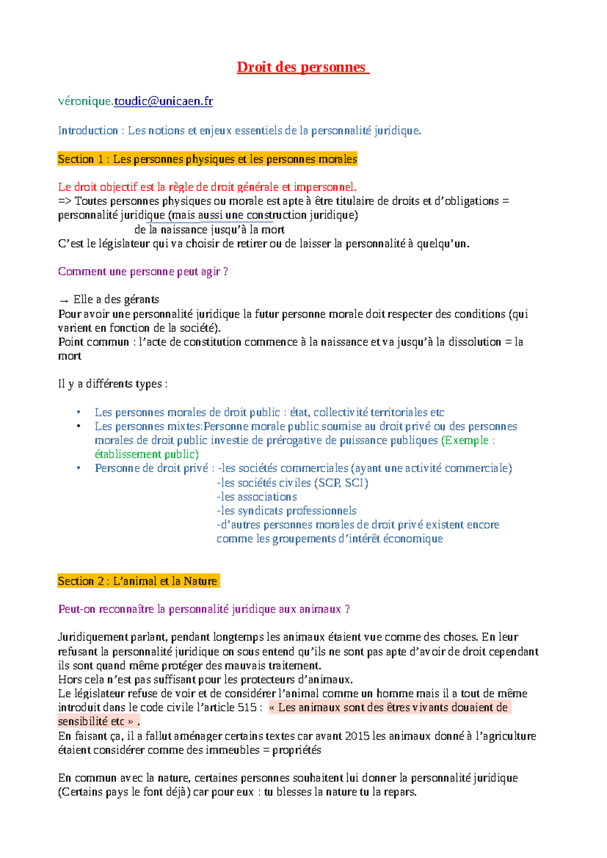 Droit des personnes - Cours L1 S1 : Notions et enjeux de la ...