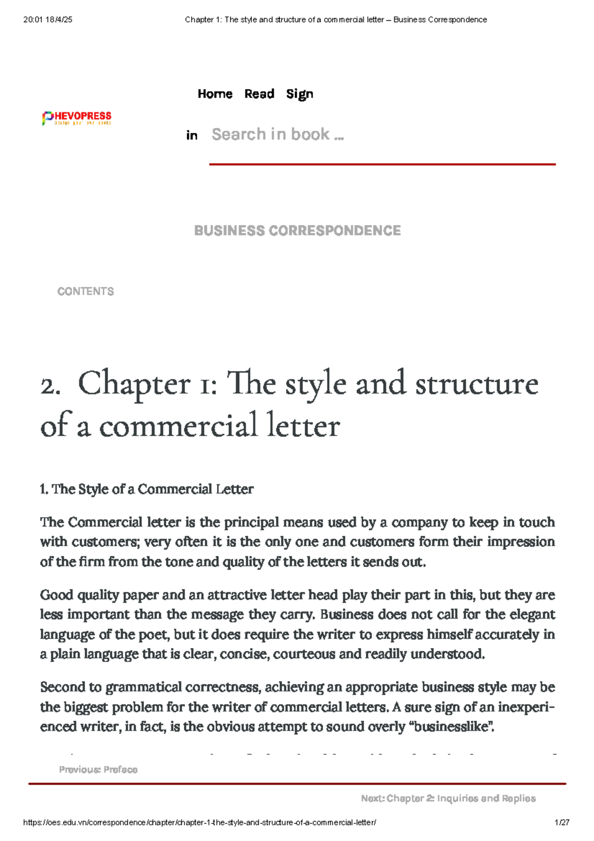 20:01 Chapter 1: Style and Structure of Commercial Letters in Business ...