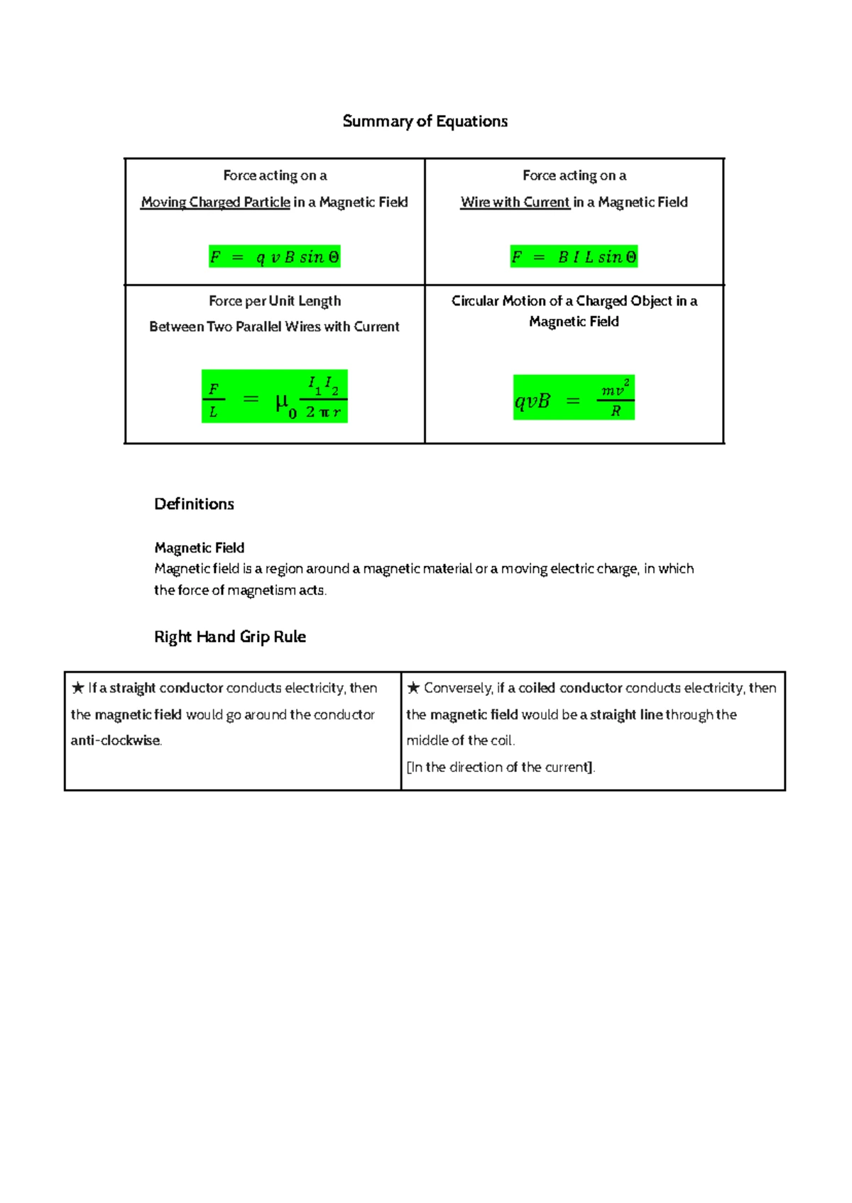 Summary of Key Formulas: Electric Field & Potential (D.2) - Studocu