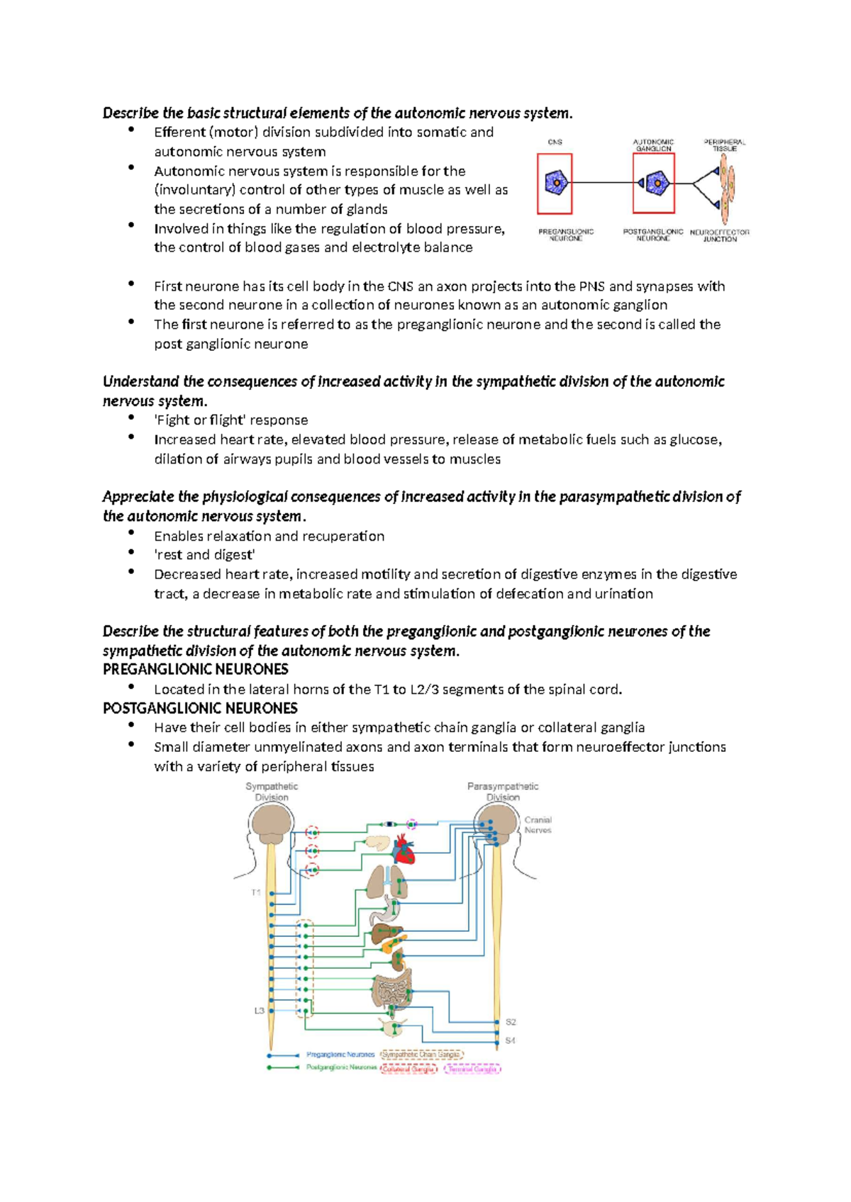 WEEK 6 - Lecture Notes on Autonomic Nervous System Structure and ...