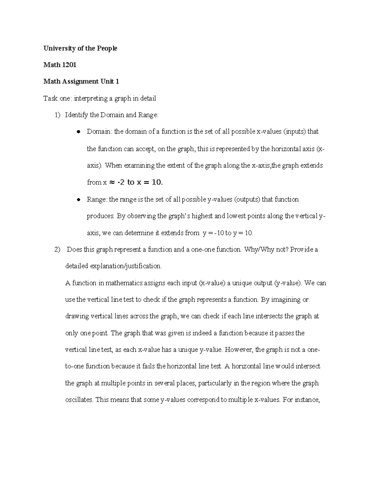 Math 1201 LJU1 - College Algebra Learning Journal: Unit 1 Analysis ...