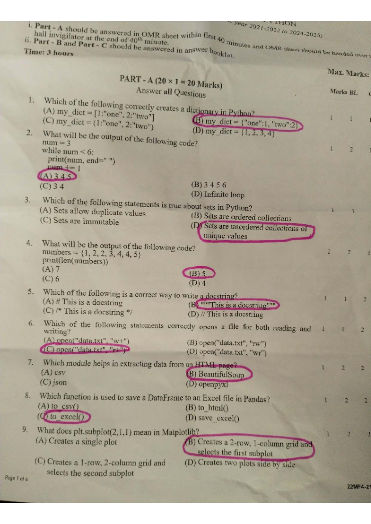 Python MCQ Answers - Part A, B, and C (Final Exam) - Studocu