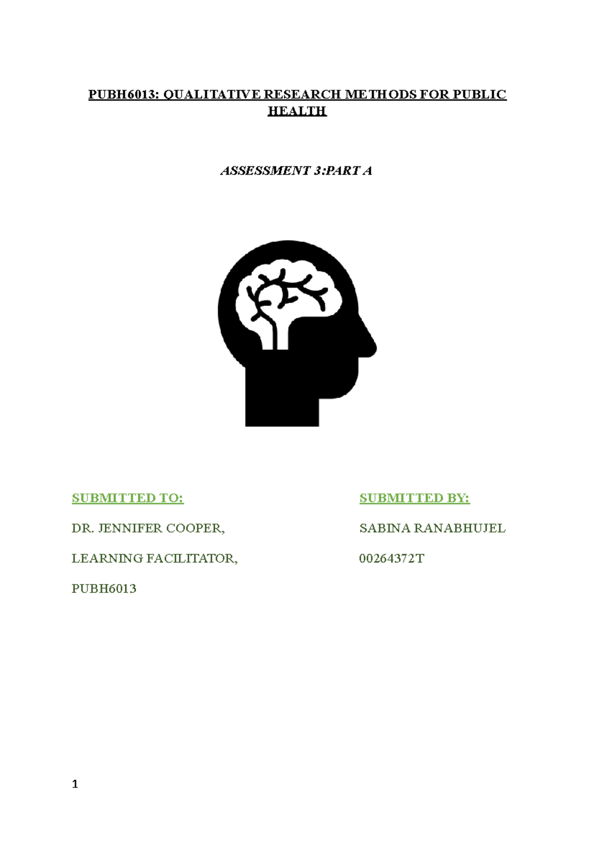 Qualitative Research Methods for Public Health Assessment: Part A - Studocu