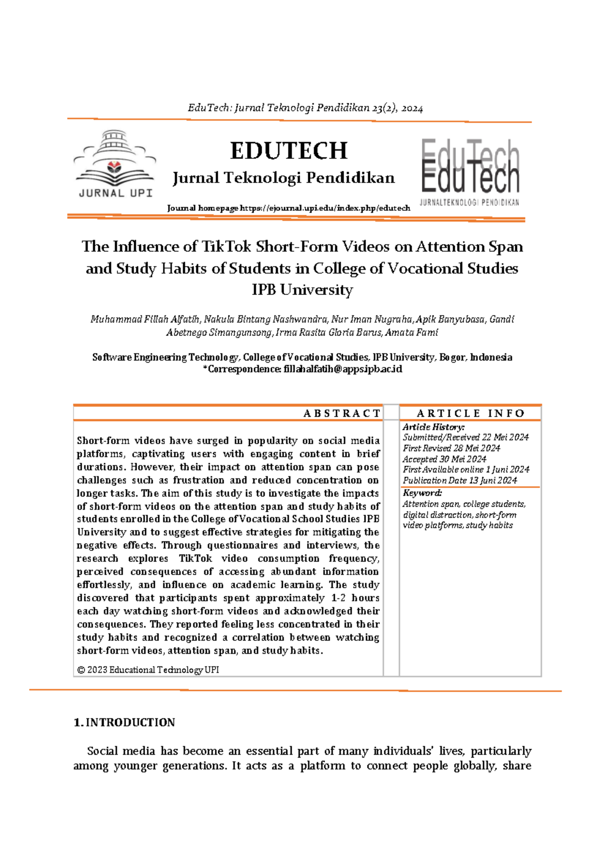 The Influence of TikTok on Attention Span & Study Habits of Students in College - Document Preview