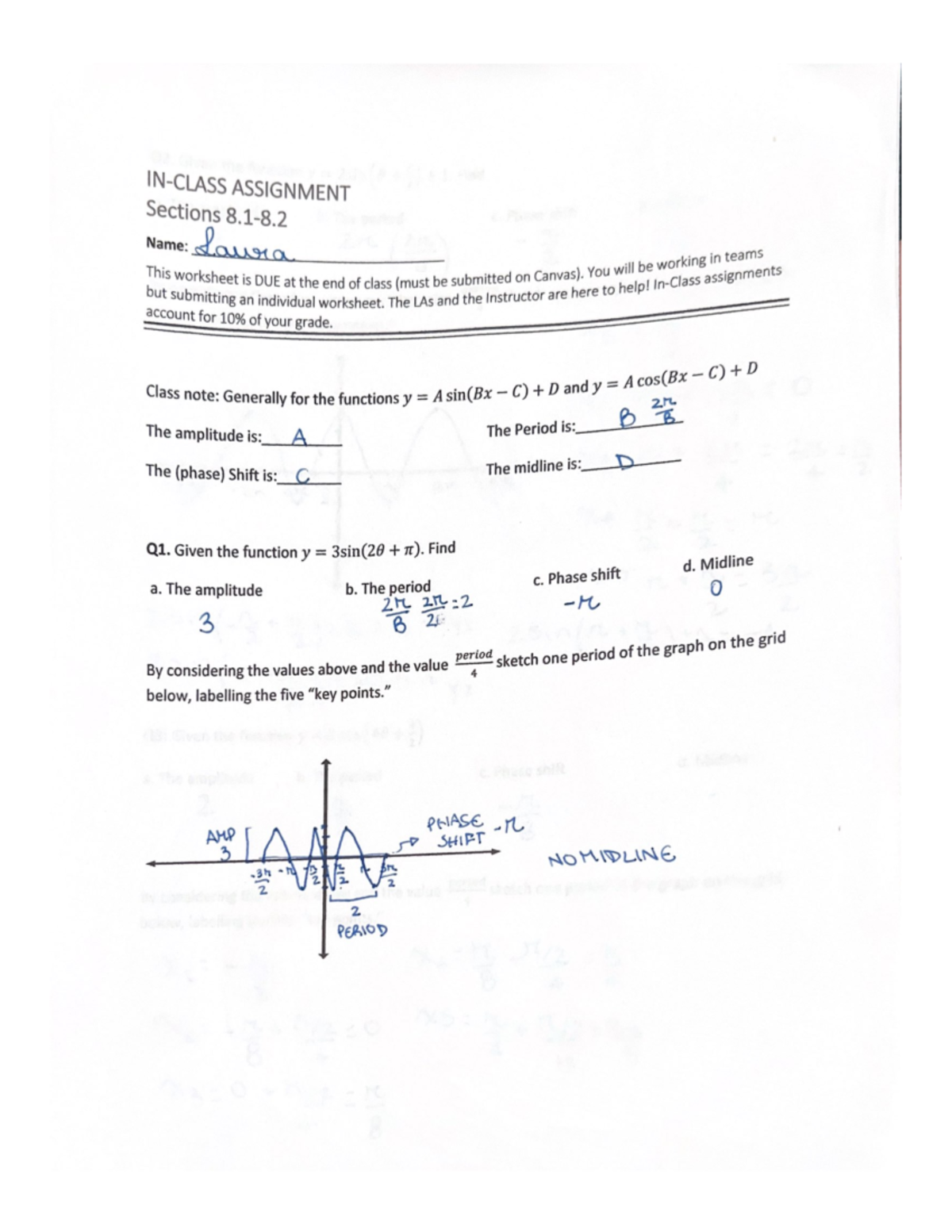 IN- Class Assignment 8 - ASSIGNMENT Sections Name: Laura This worksheet ...