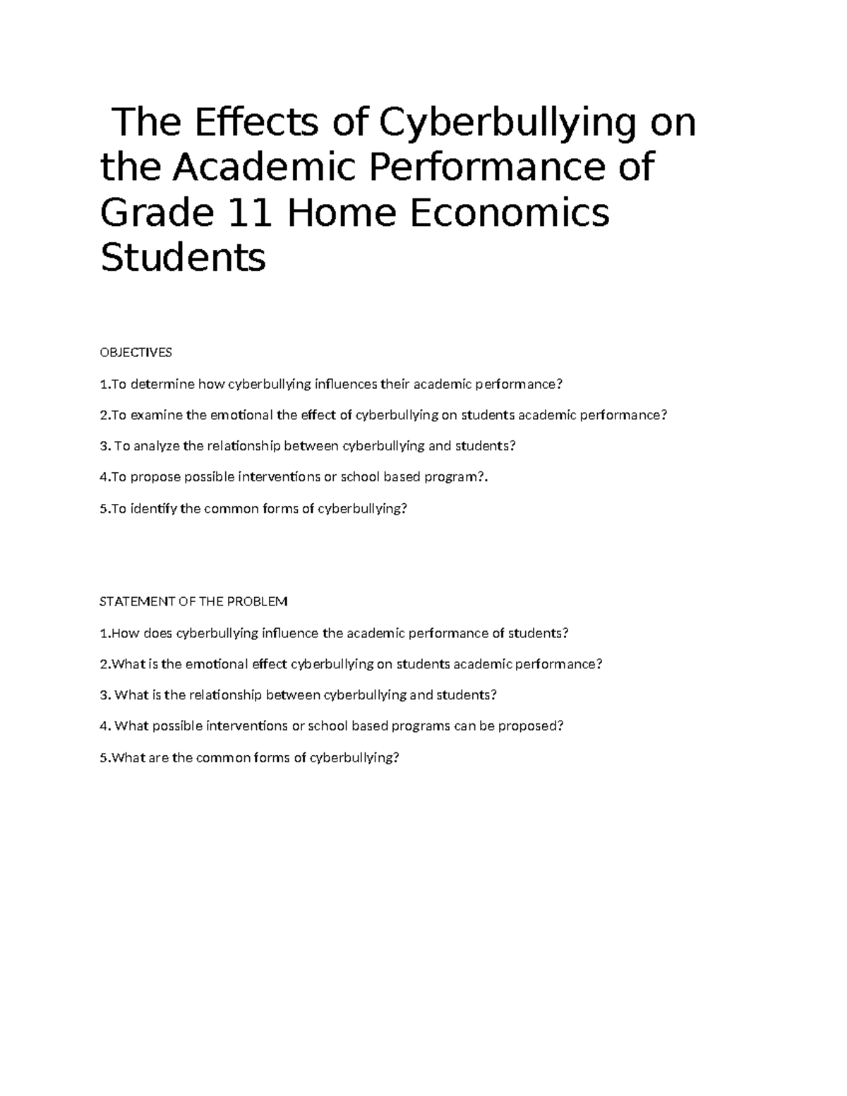 The Impact of Cyberbullying on Grade 11 Home Economics Students ...