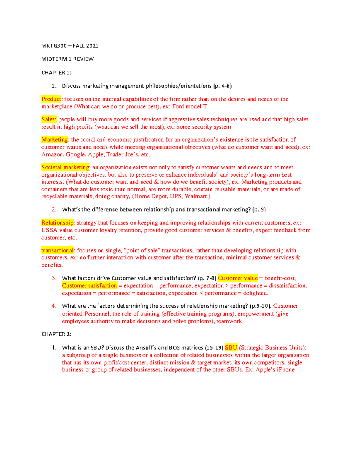 MKTG300 Midterm 1 Comprehensive Review Notes and Insights - Studocu