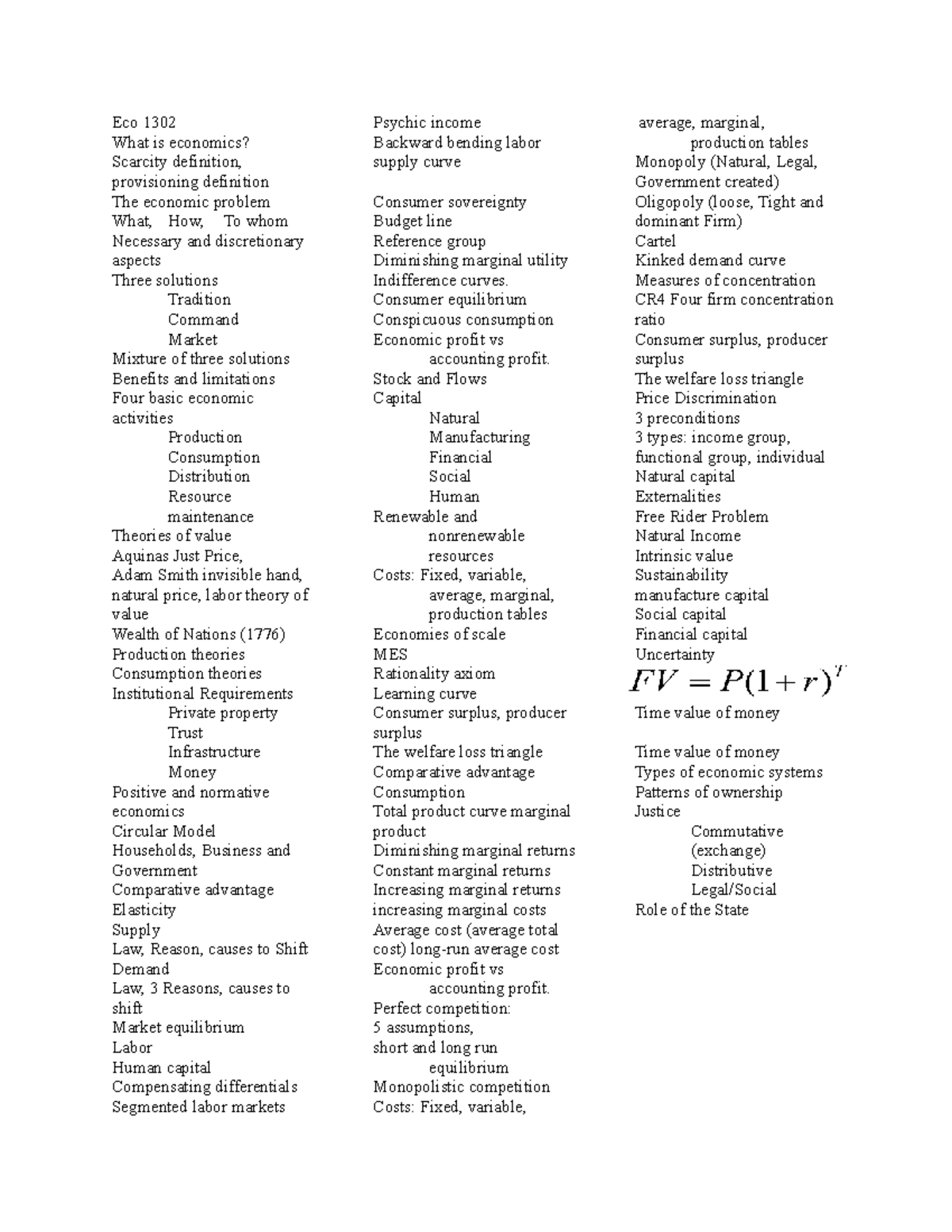 Final Exam Study Guide for ECO 1302: Key Economic Concepts & Theories ...