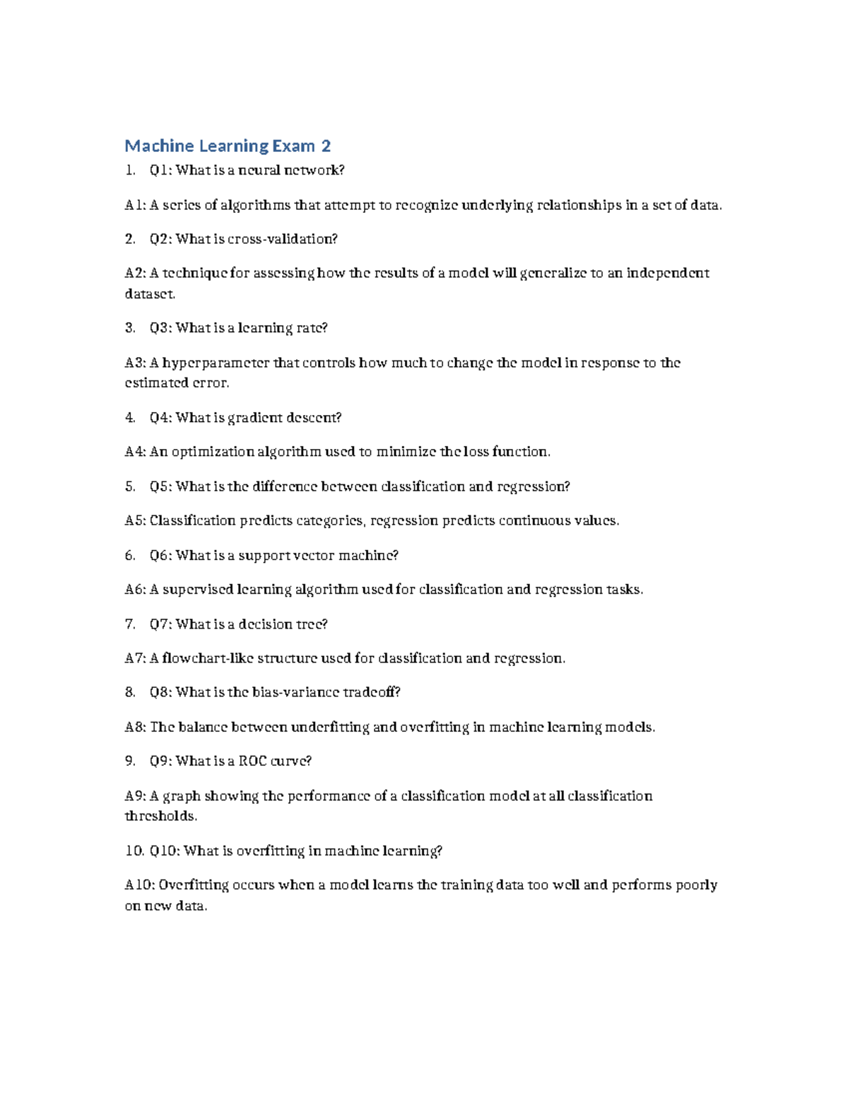 ML 202 - Machine Learning Exam 2 Study Guide - Studocu