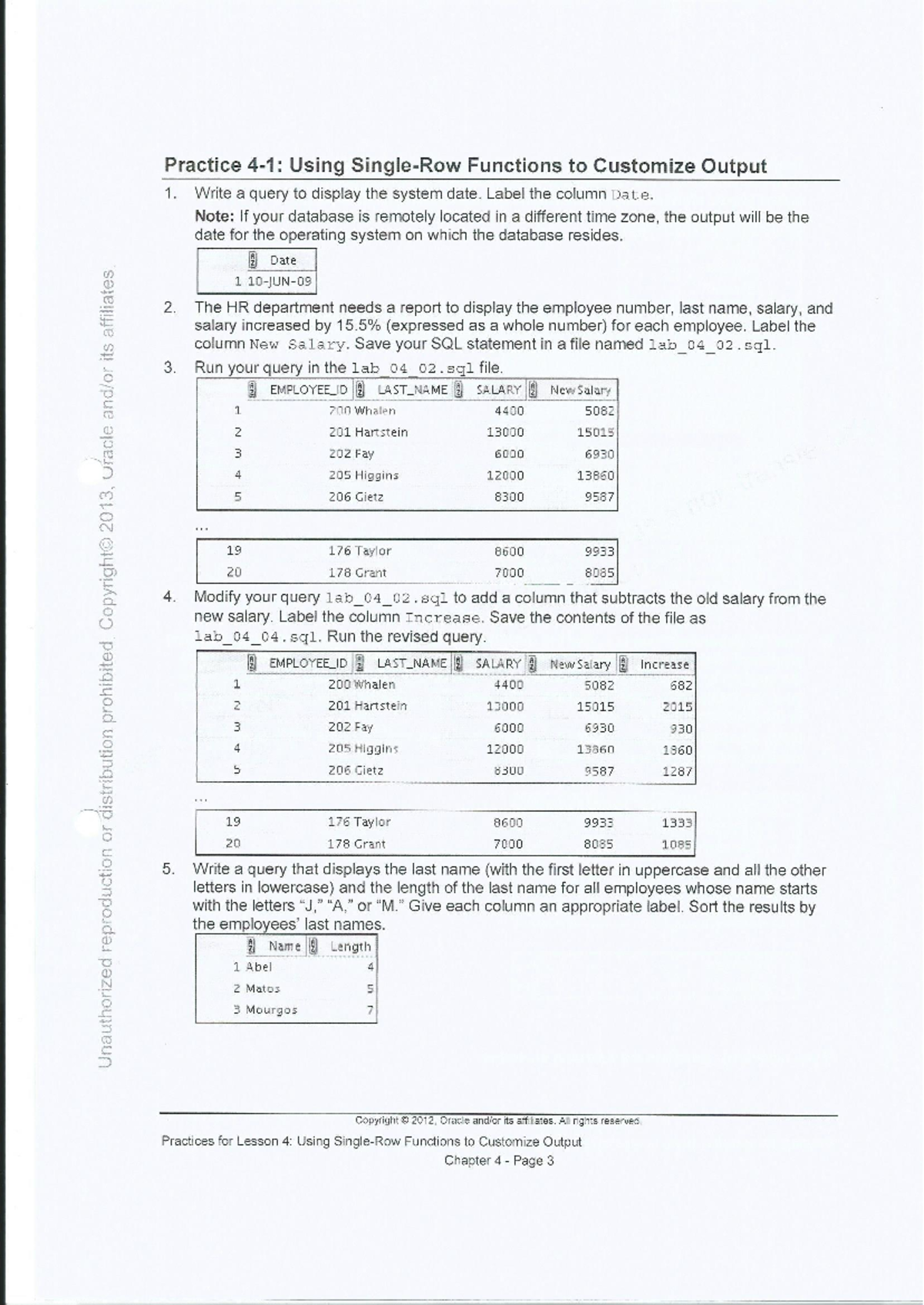 Lab Exercise 3: SQL Queries for Customizing Output (Lab 04) - Studocu