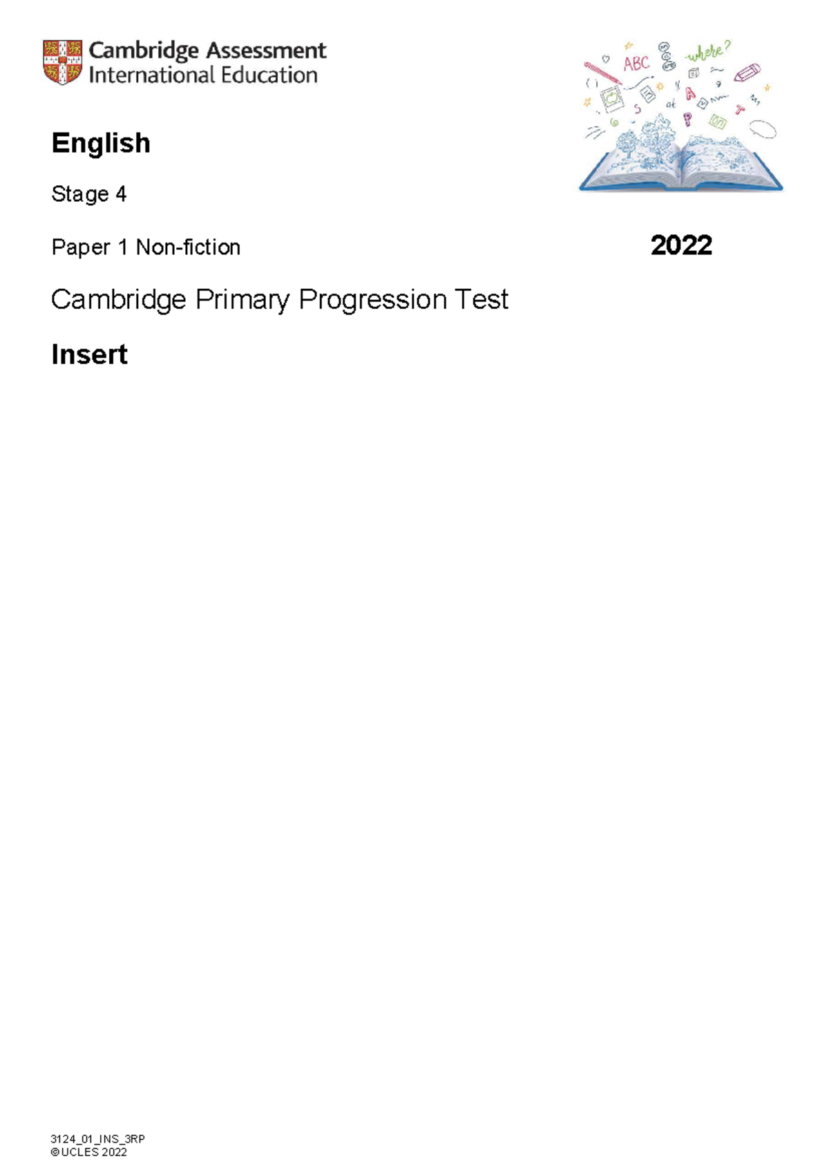 English Stage 4 Paper 1 Progression Test Insert 3124_01_INS_3RP UCLES ...