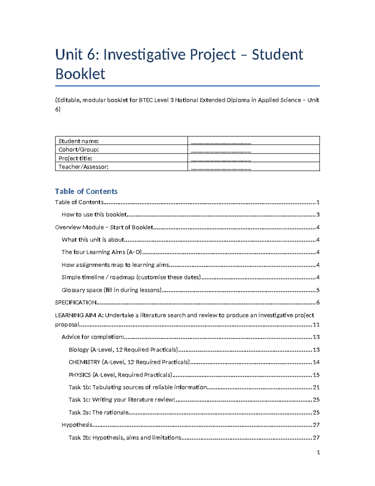 Unit 6: Investigative Project Guide for BTEC Level 3 Applied Science ...