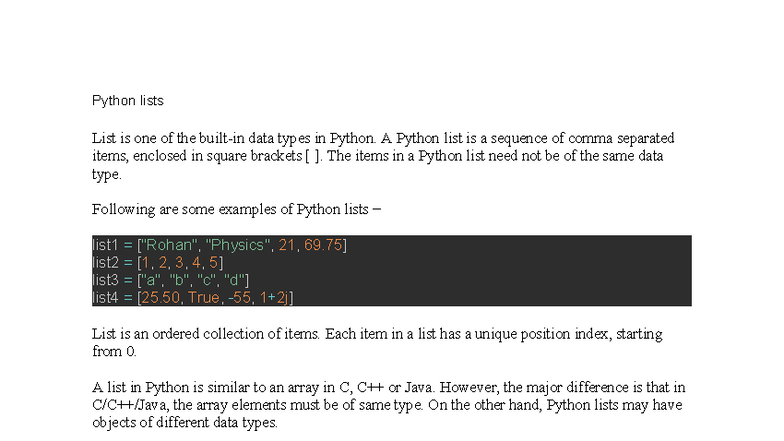 Python Lists: Key Concepts and Operations - Notes - Studocu