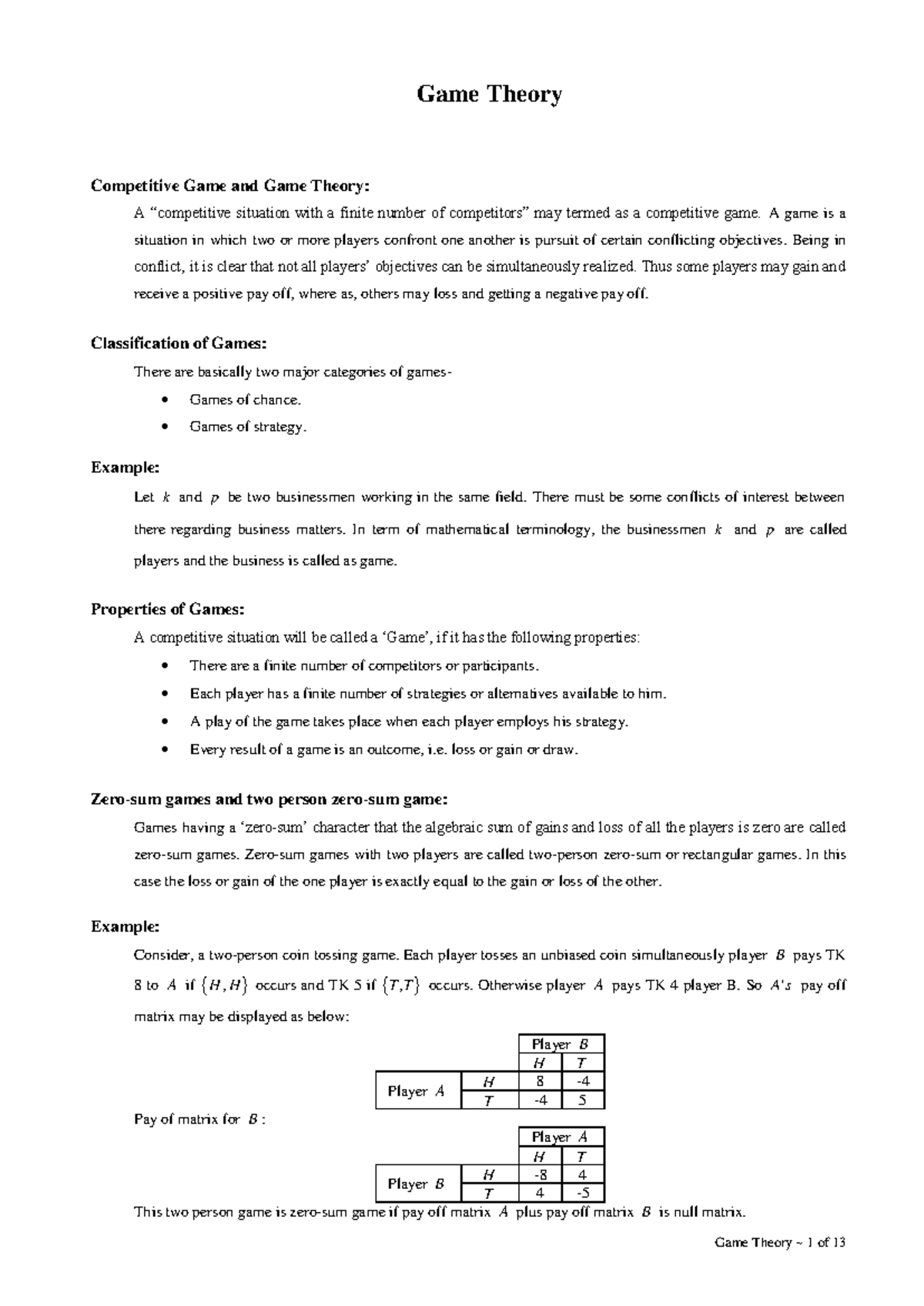 Game Theory (Course Code: GT101) - Competitive Games Overview and ...
