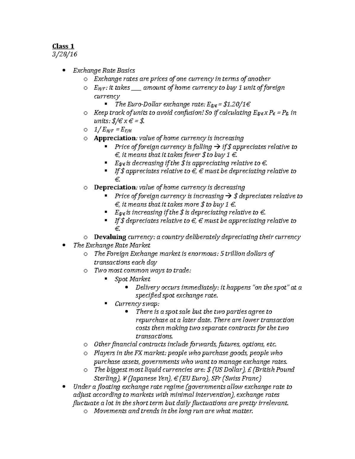 Exchange Rate Basics - Class 1 Notes (ECO 101) - Studocu