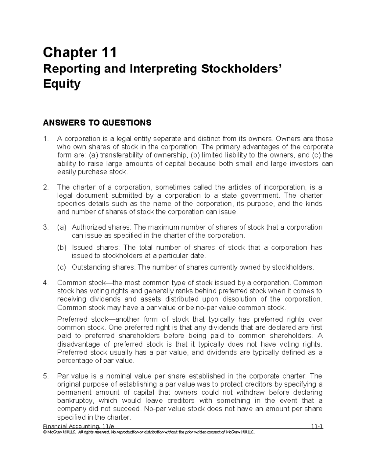 Chapter 11 Solutions Manual: Reporting and Interpreting Equity - Studocu