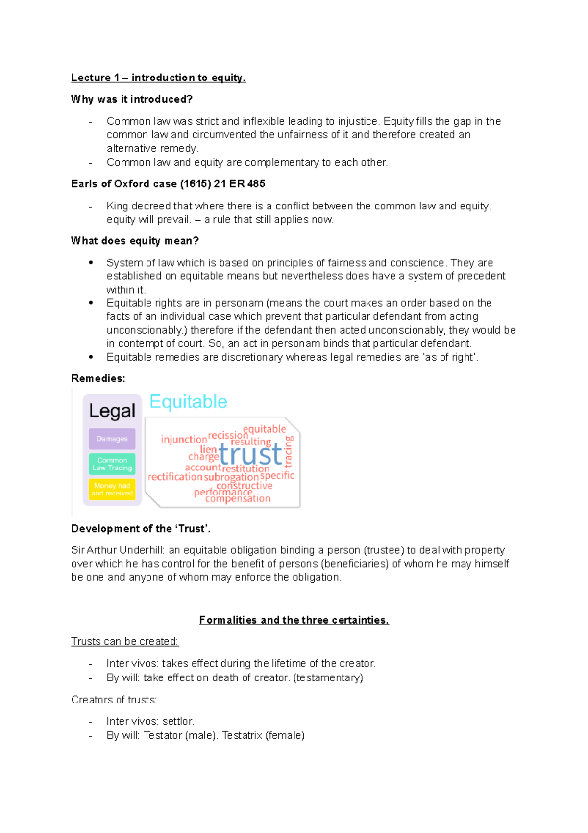 Equity and Trusts - All lecture content. - Lecture 1 – introduction to ...