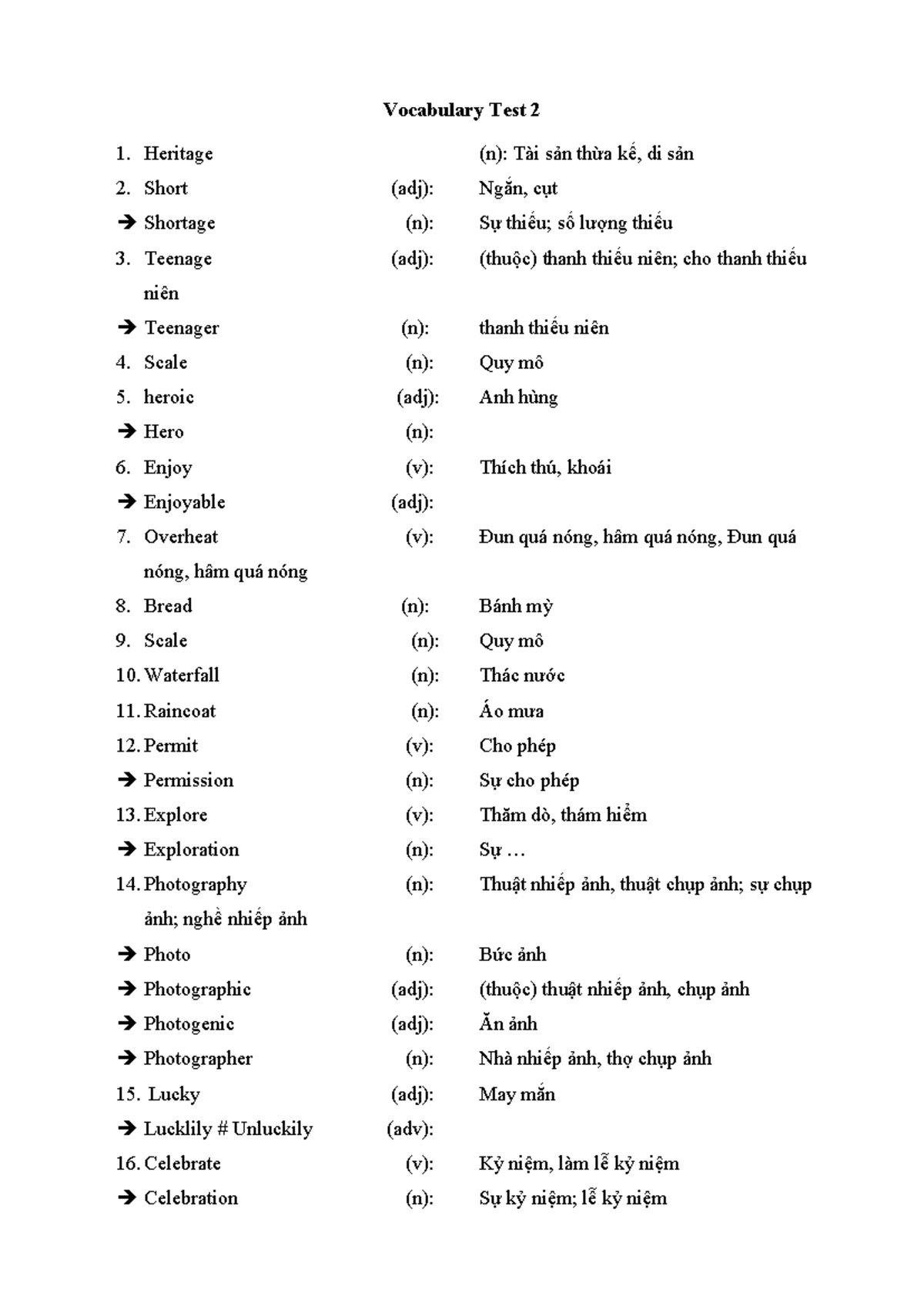 Vocabulary Test 2: Key Terms and Definitions - Studocu