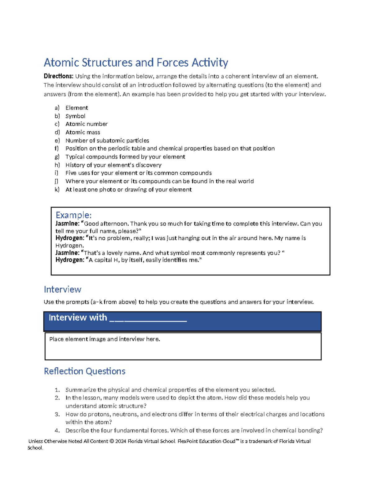 Atomic Structures and Forces Activity: Interviewing Elements (2025 ...