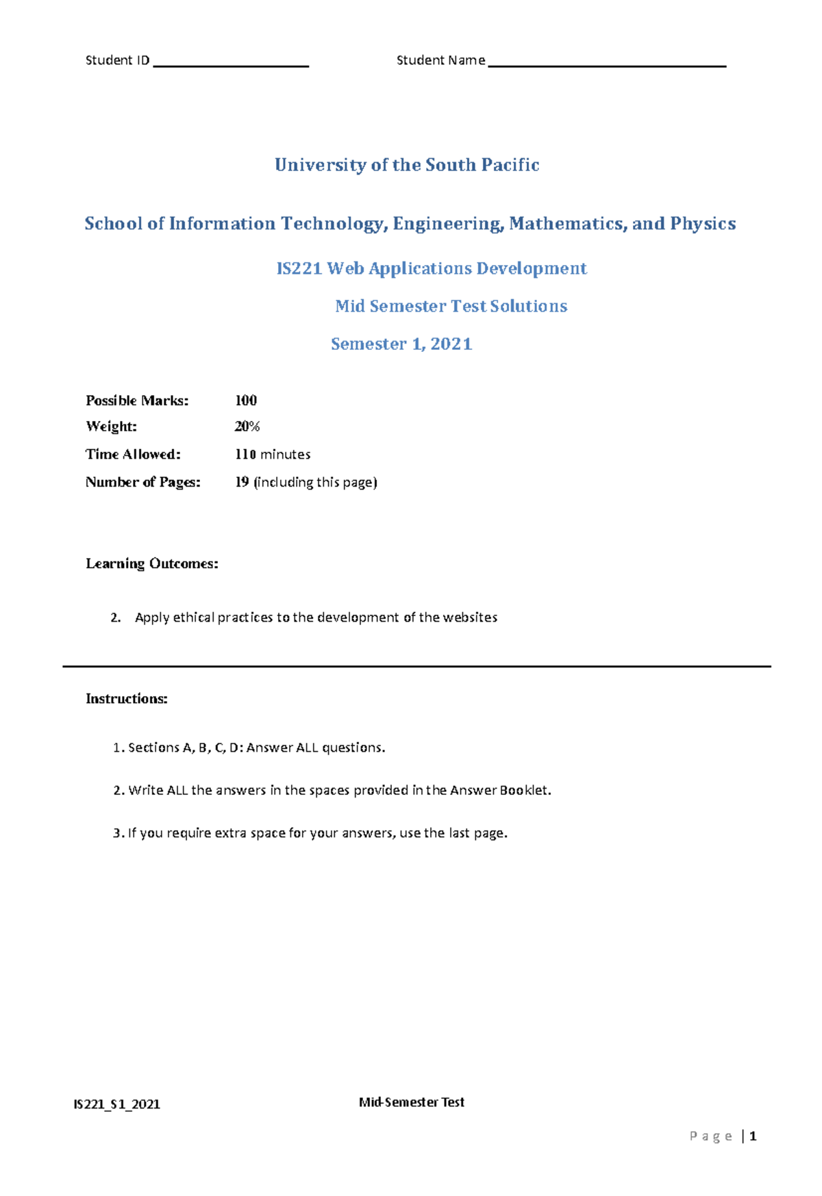 IS221 Web Applications Development S1 2021 Mid Semester Test Solutions ...