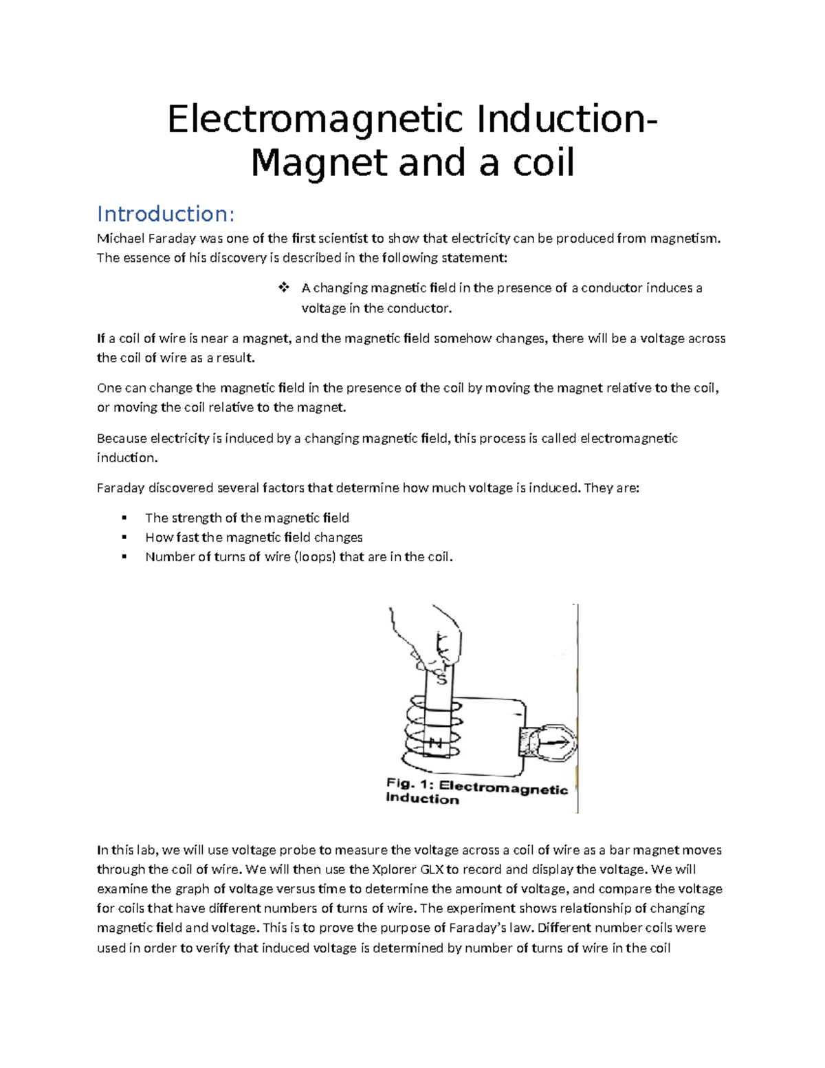 Electromagnetic Induction Lab: Investigating Faraday's Law (PHYS-101 ...