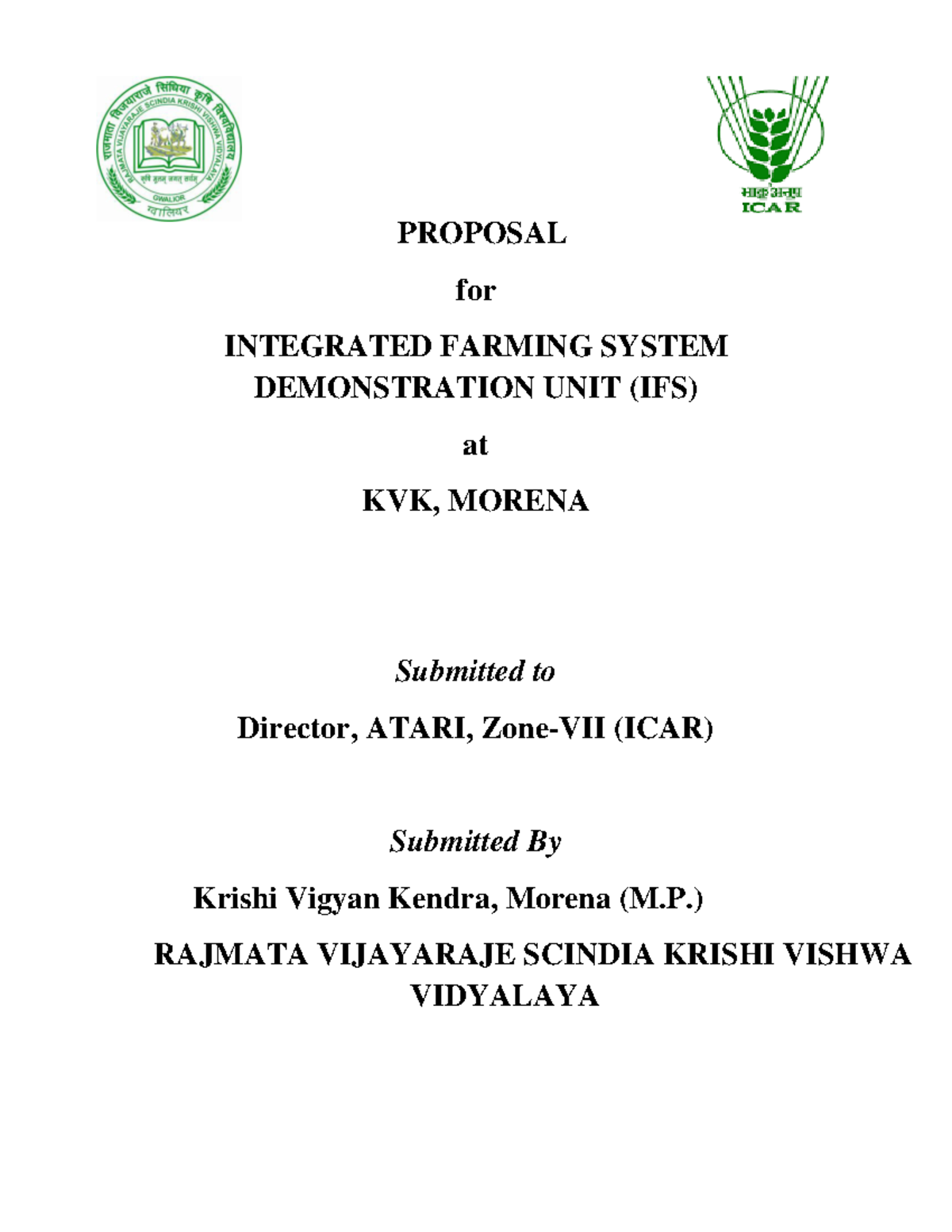 Integrated Farming System Proposal: Demonstration Unit at KVK, Morena ...