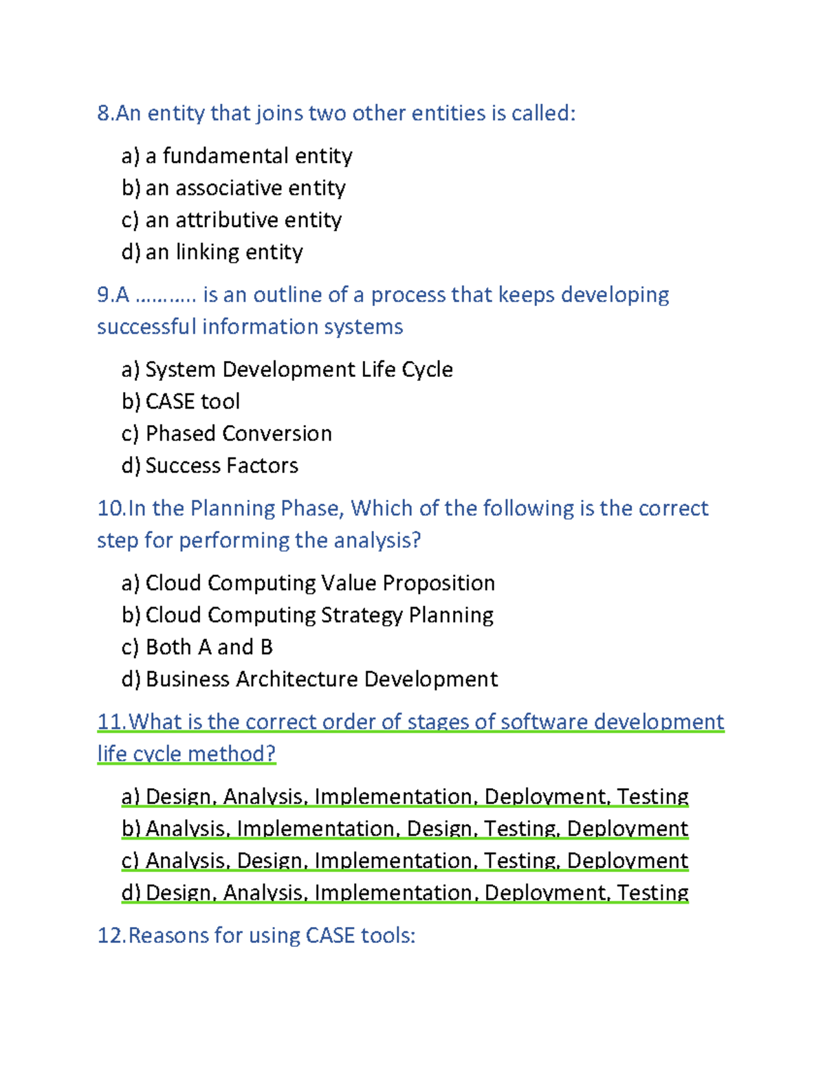 System Analysis And Design MCQ Questions - 8 entity that joins two ...