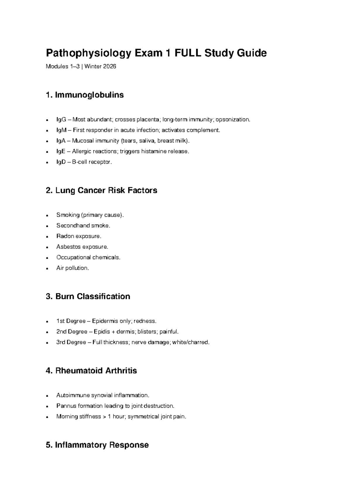 Pathophysiology Exam 1 Comprehensive Study Guide Winter 2026 - Studocu