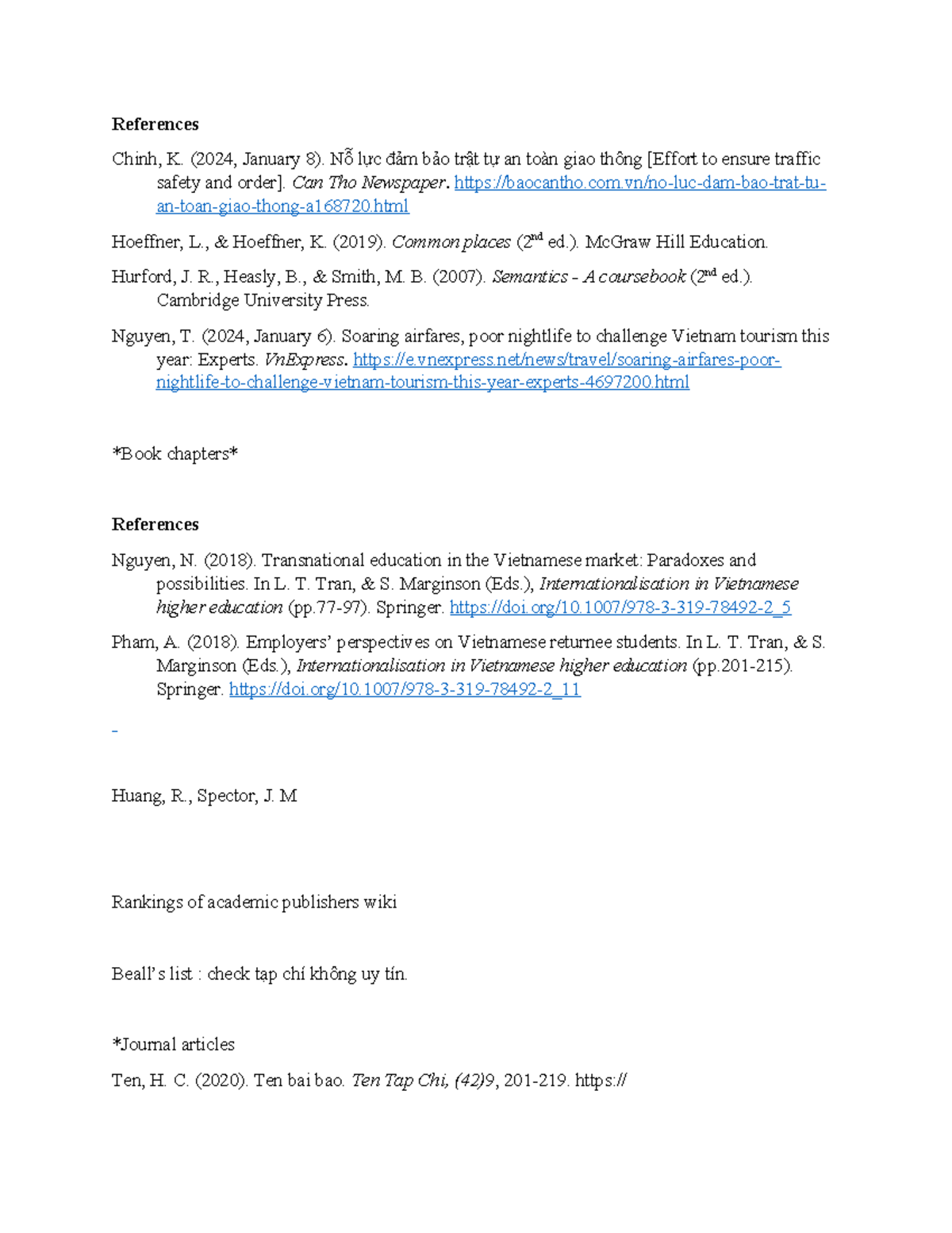 References - note about reference style - References Chinh, K. (2024 ...