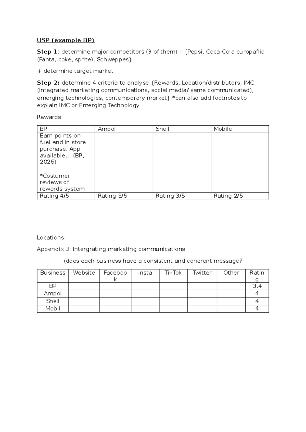 USP (BP) Competitor Analysis & IMC Evaluation Guide - Studocu