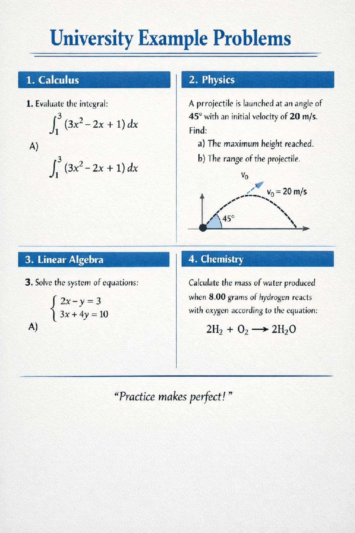 MATH Examples: Calculus, Physics, and Chemistry Problems - Studocu