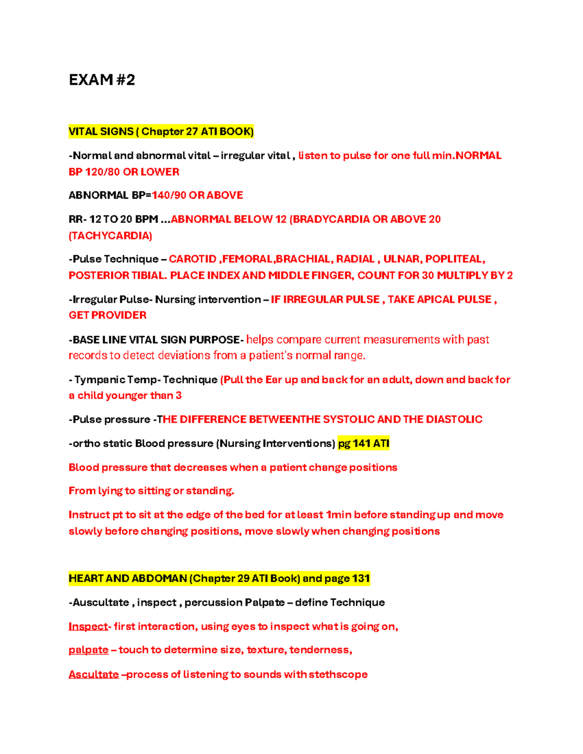 Final Exam Study Notes - NURS 101: FUNDAMENTALS EXAM 2 - Studocu