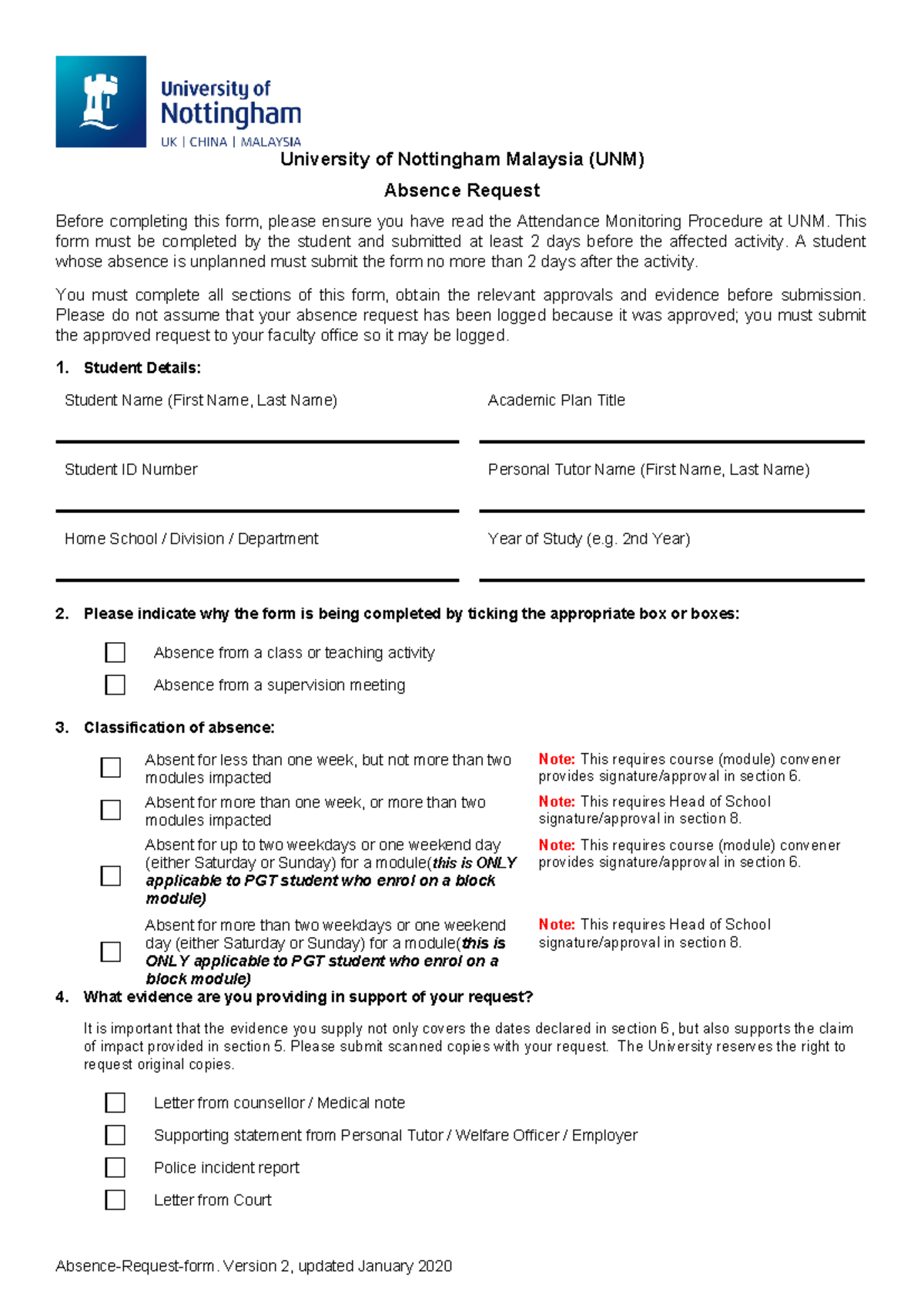 UNM Absence Request Form v2 - Attendance Monitoring Procedure - Studocu